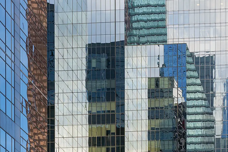 Downtown commercial glass tower facades